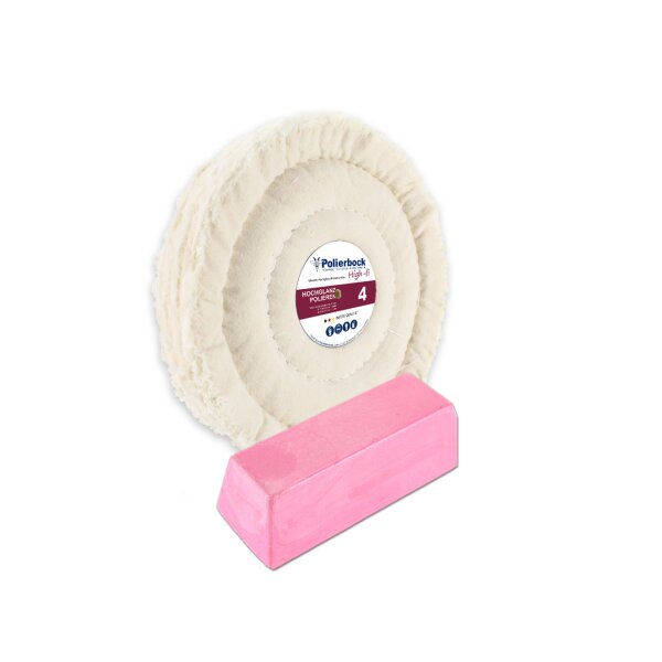 2-tlg. Edelstahl-Polierset Ø200mm, Weiß, für Polierbock, Bohrung 24mm