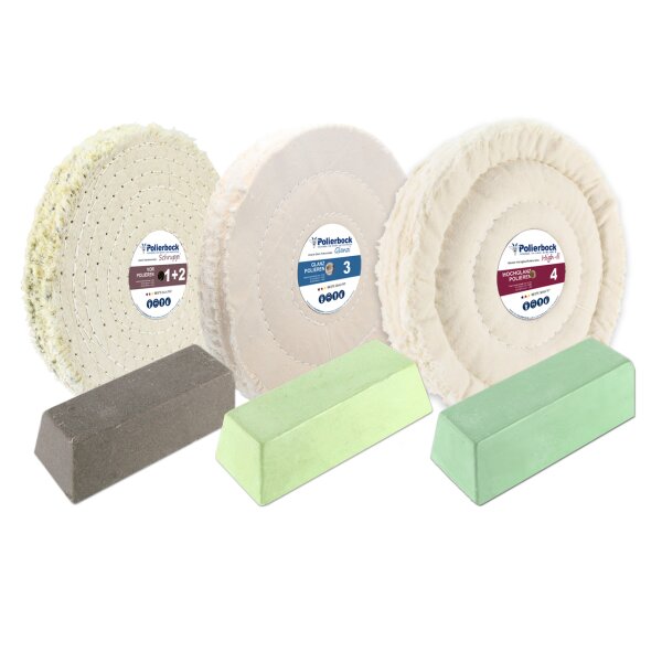 6-tlg. Alu-Polierset Ø125mm, Weiß,  für Polierbock oder Bohrmaschine 17/18