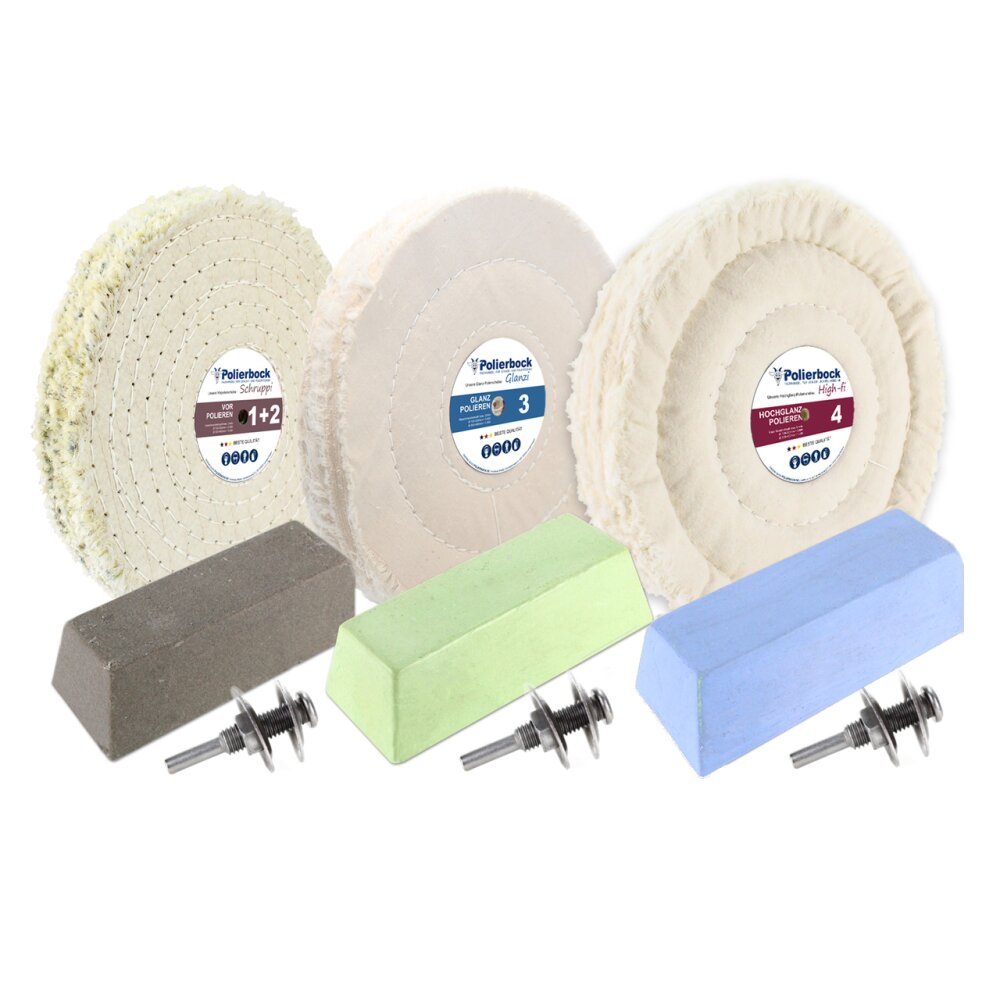 6-tlg. Pfeifen Polierset (150mm) für Polierbock,3 Polierscheiben