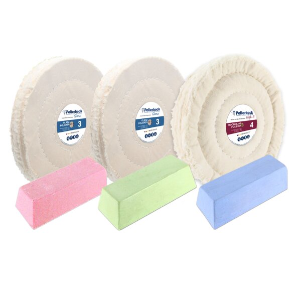 6-tlg. Super Finish Polierset 150 mm Polierscheiben Pasten Polierbock 16mm